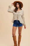 Ditsy Print Front Tie Blouse