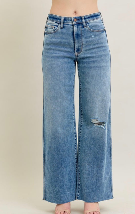 Judy Blue High Waisted Wide Leg Destroyed Denim