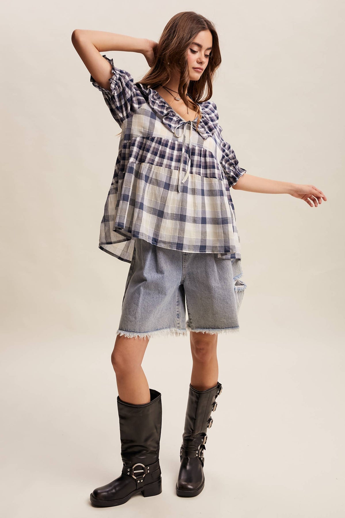 Meadow Plaid Ruffle Top