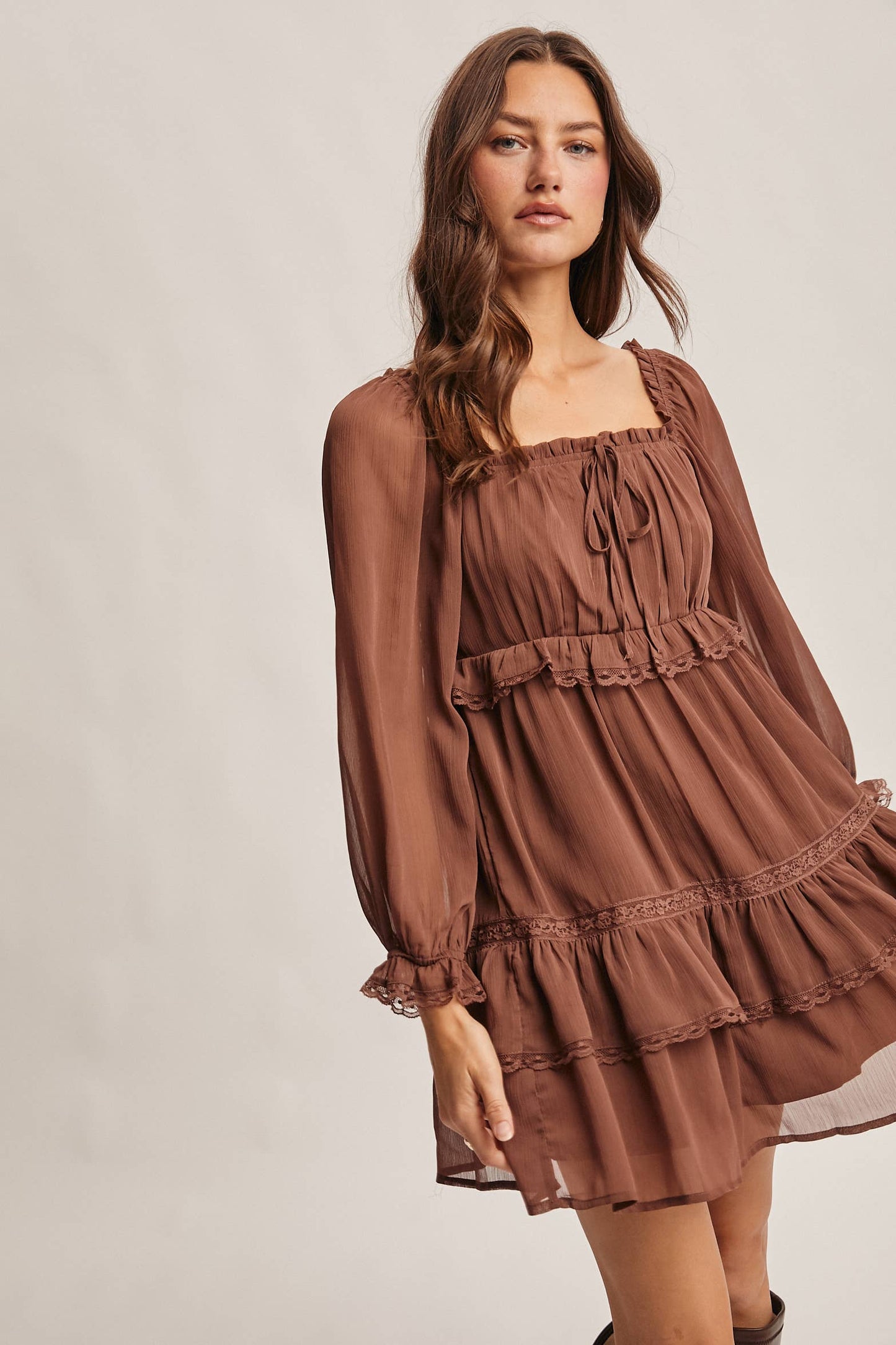 Crinkled Tiered Boho Mini Dress