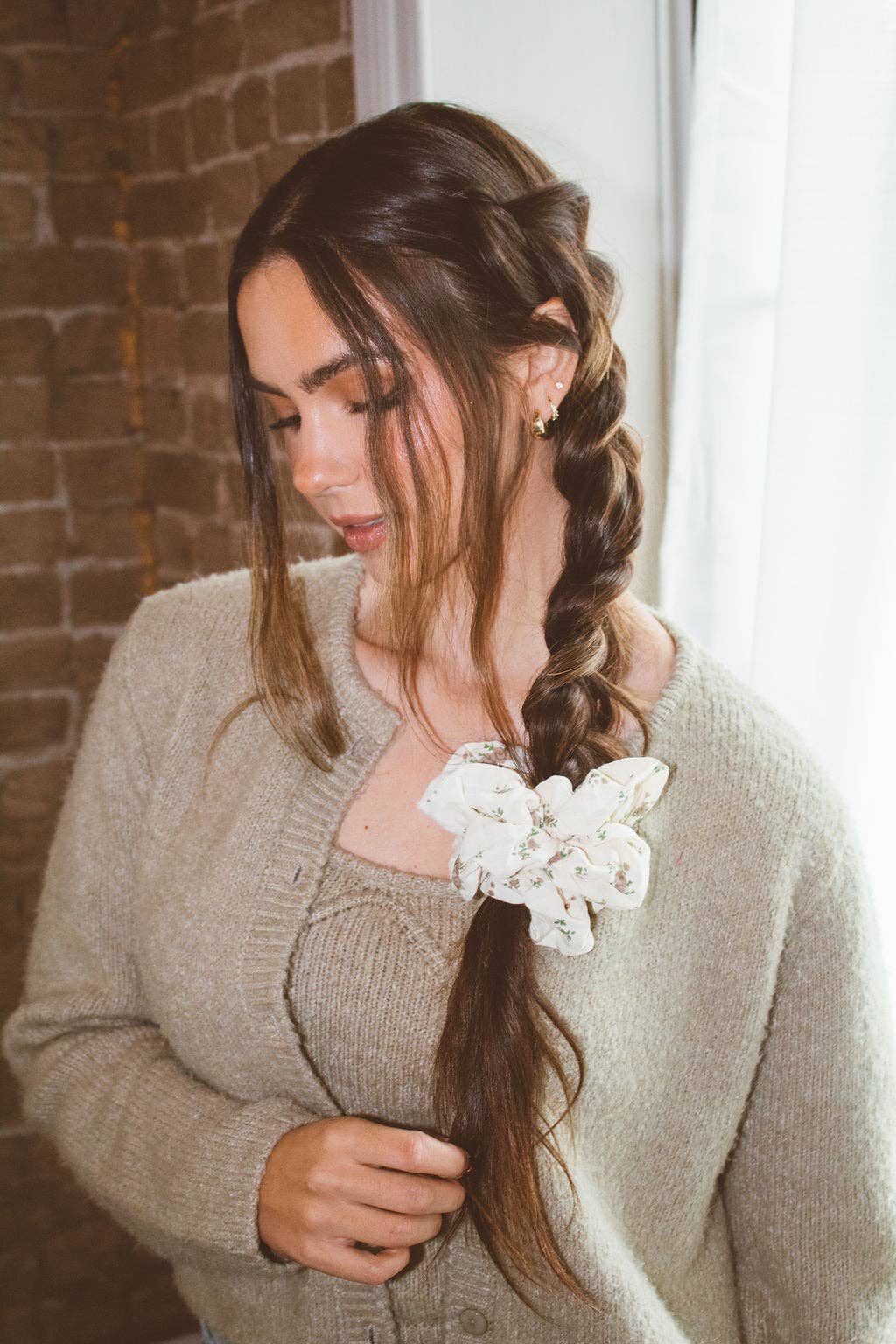Neutral Floral Jumbo Scrunchie