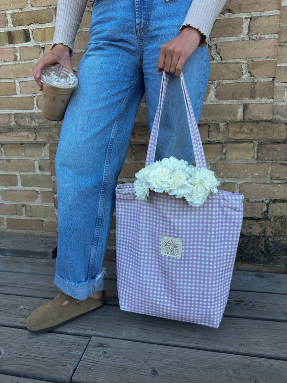 Lavender Gingham Tote Bag