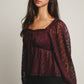 Pleated Lace Peplum Blouse