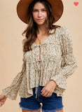 Ditsy Print Front Tie Blouse