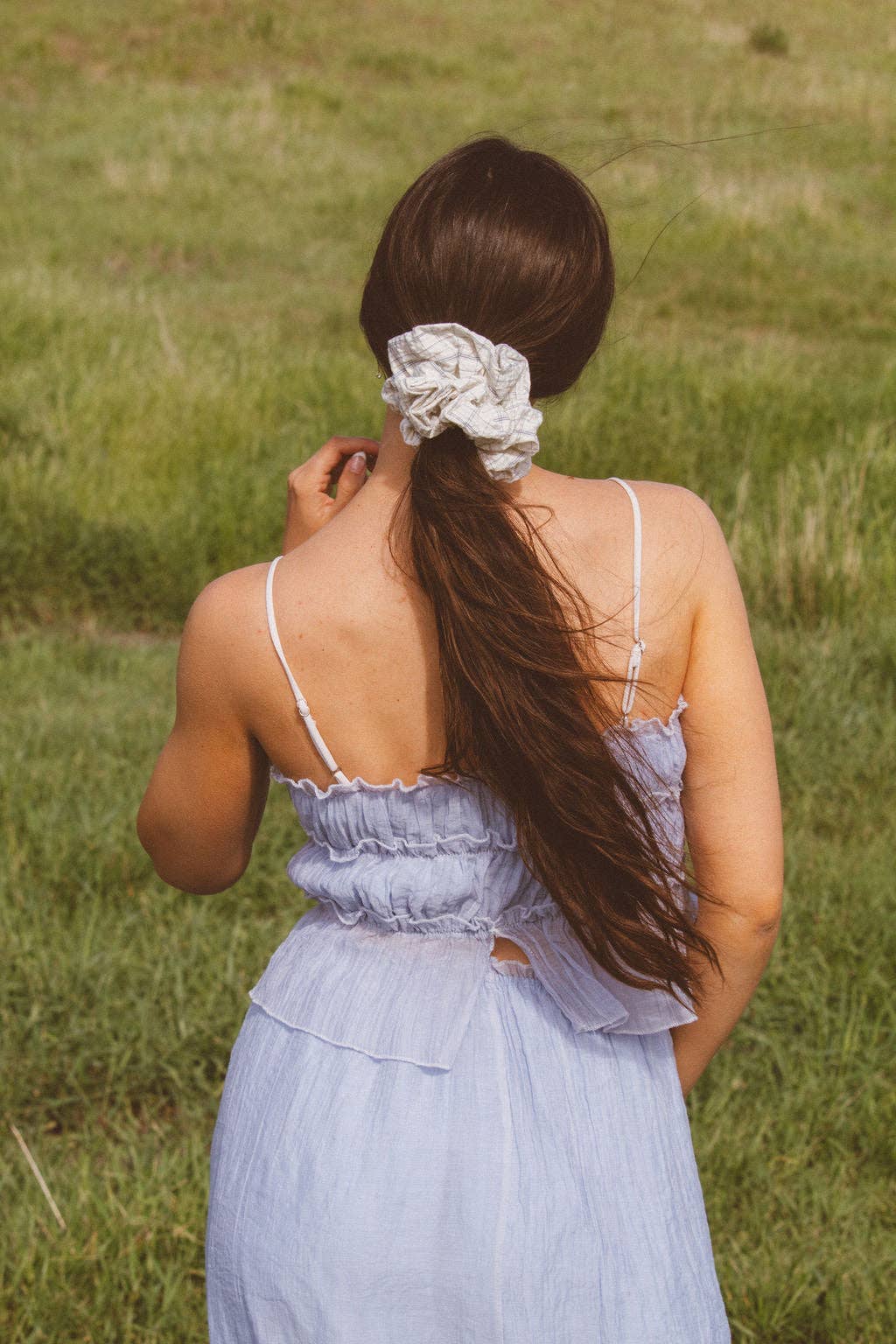 Creamy Blue Grid Jumbo Scrunchie