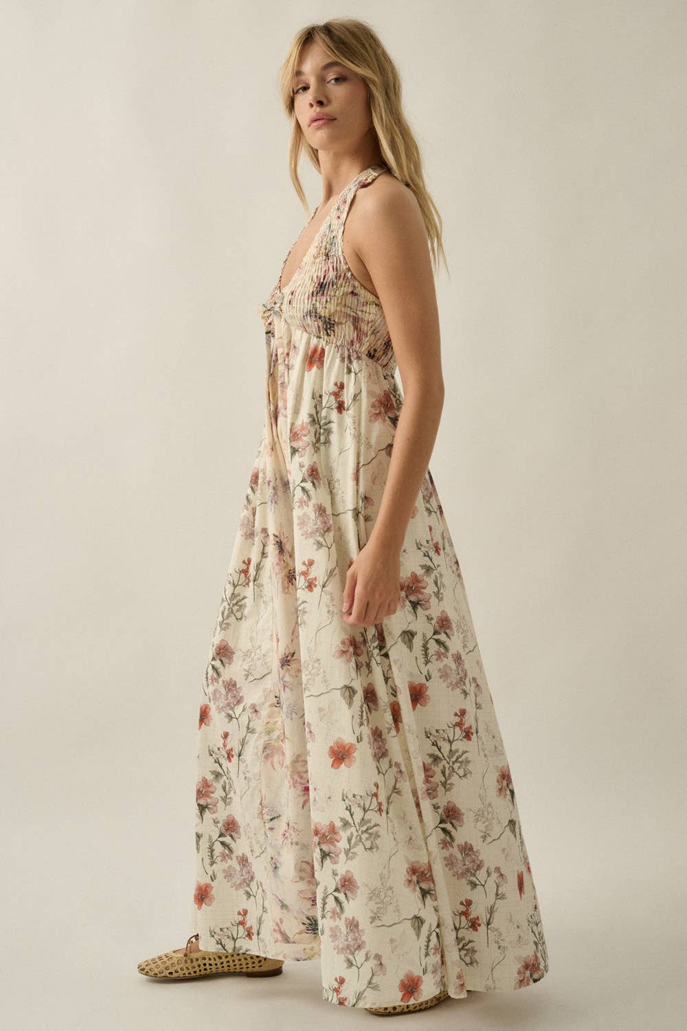 Floral Patchwork Halter Maxi Dress