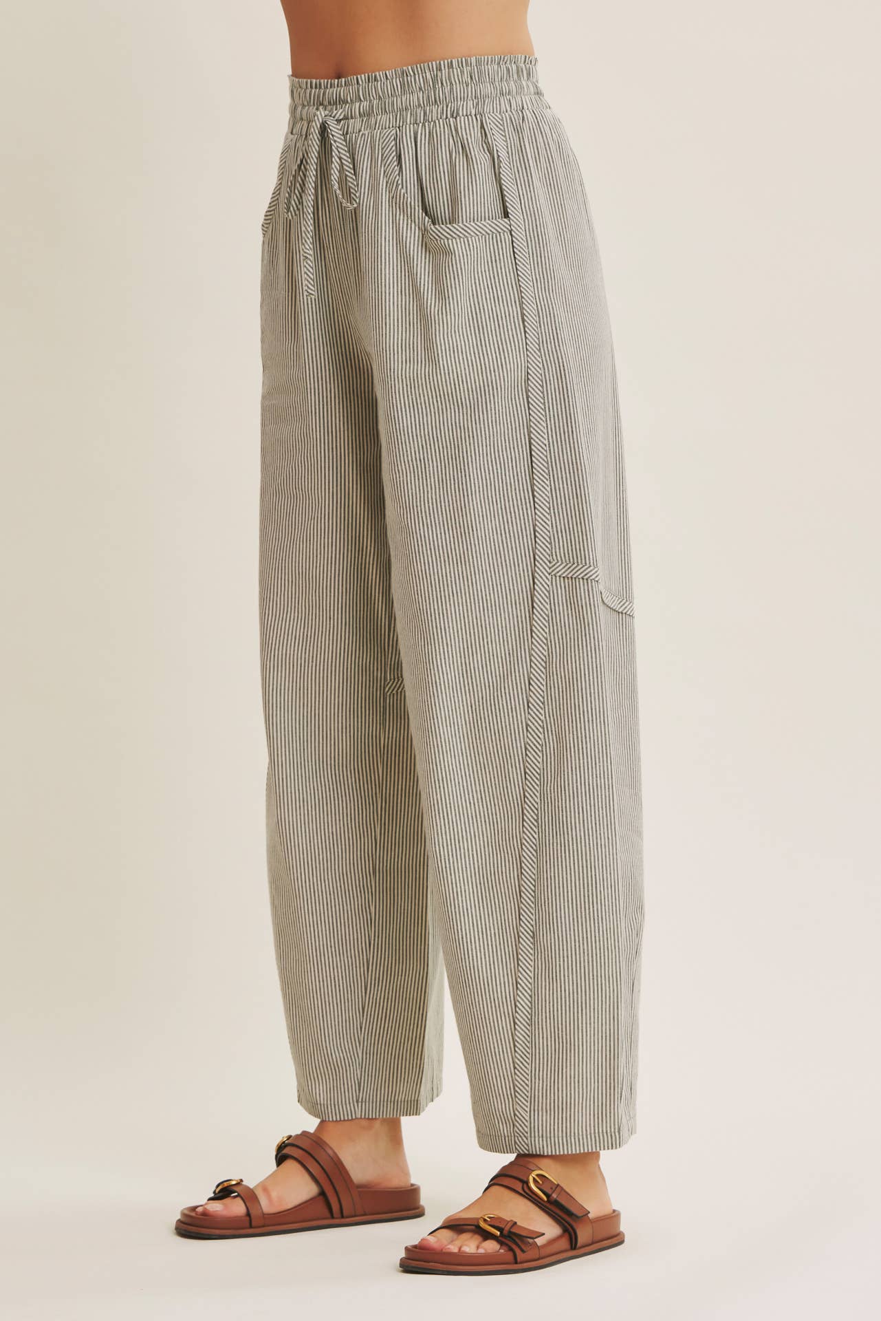 Cotton Striped Barrel Pants