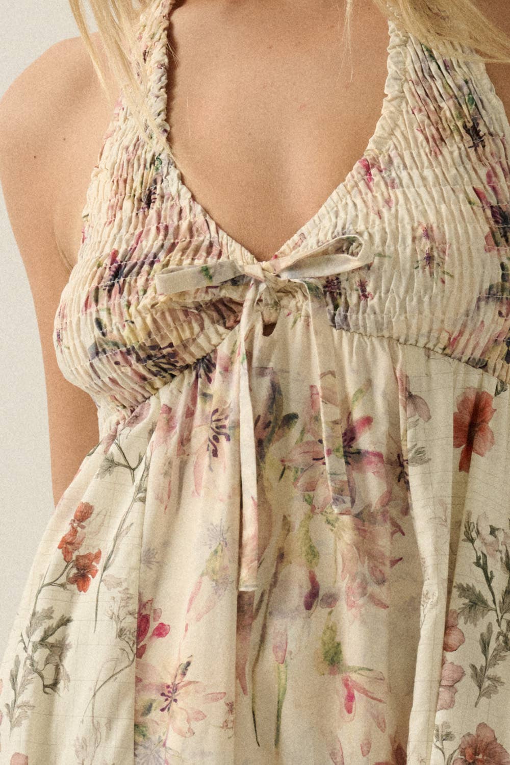 Floral Patchwork Halter Maxi Dress