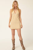 Plaid Print Woven Surplice Neck Mini Dress