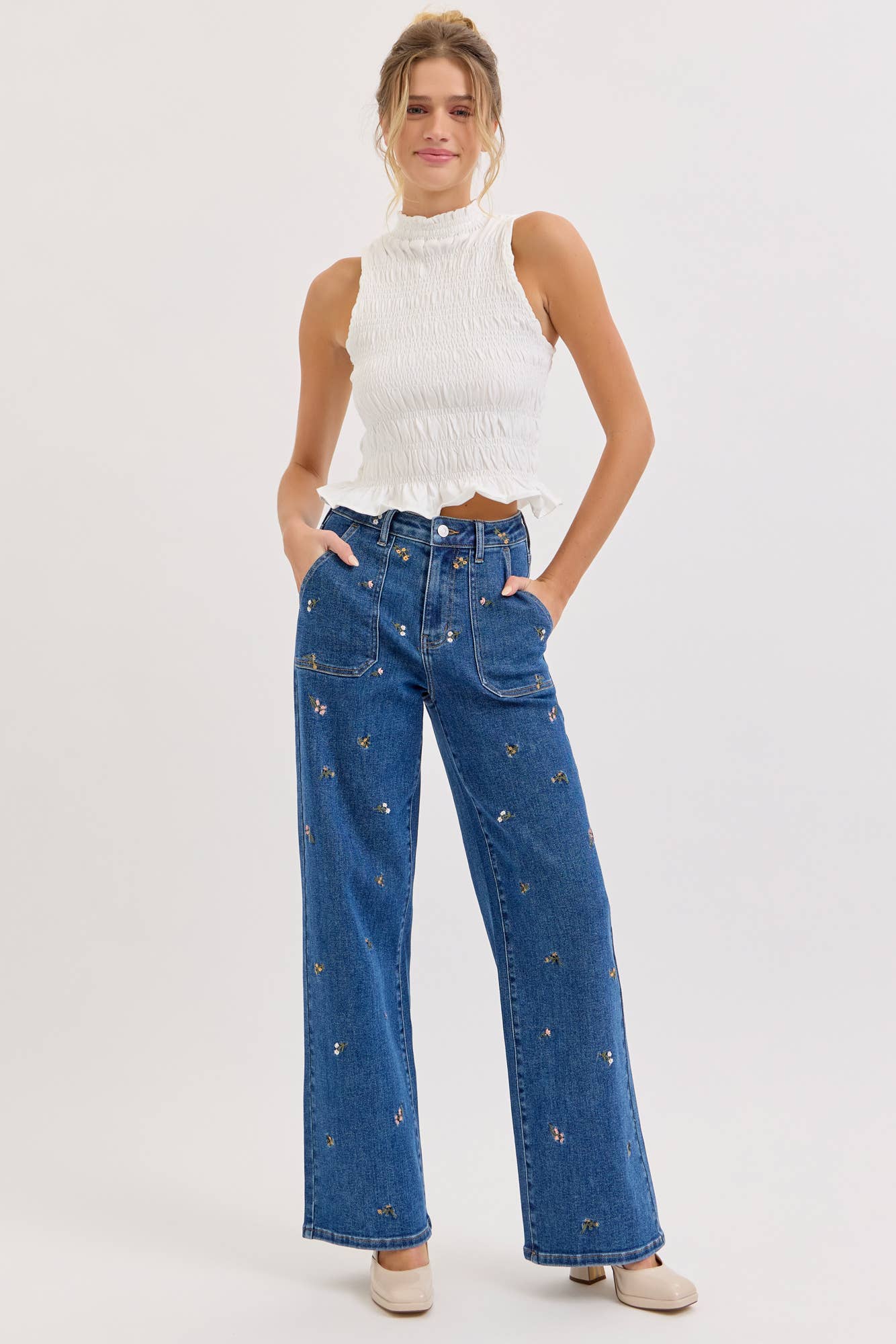 Midnight Bloom Wide Leg Jeans