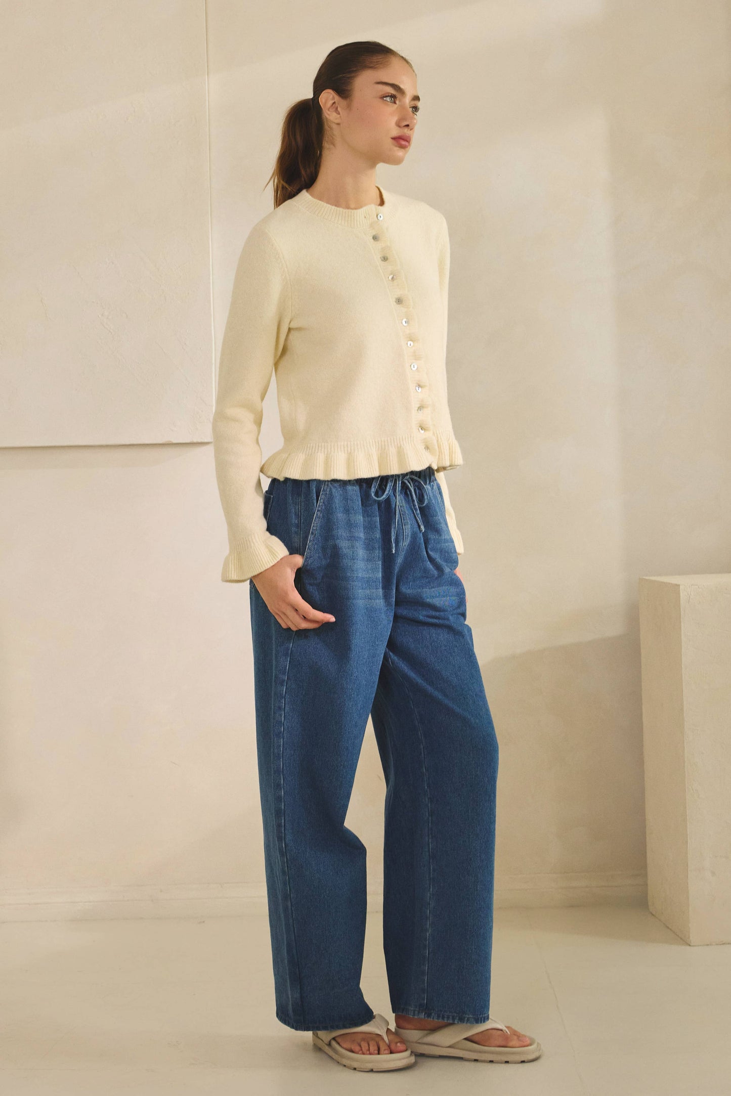 Ruffle Trim Knit Cardigan