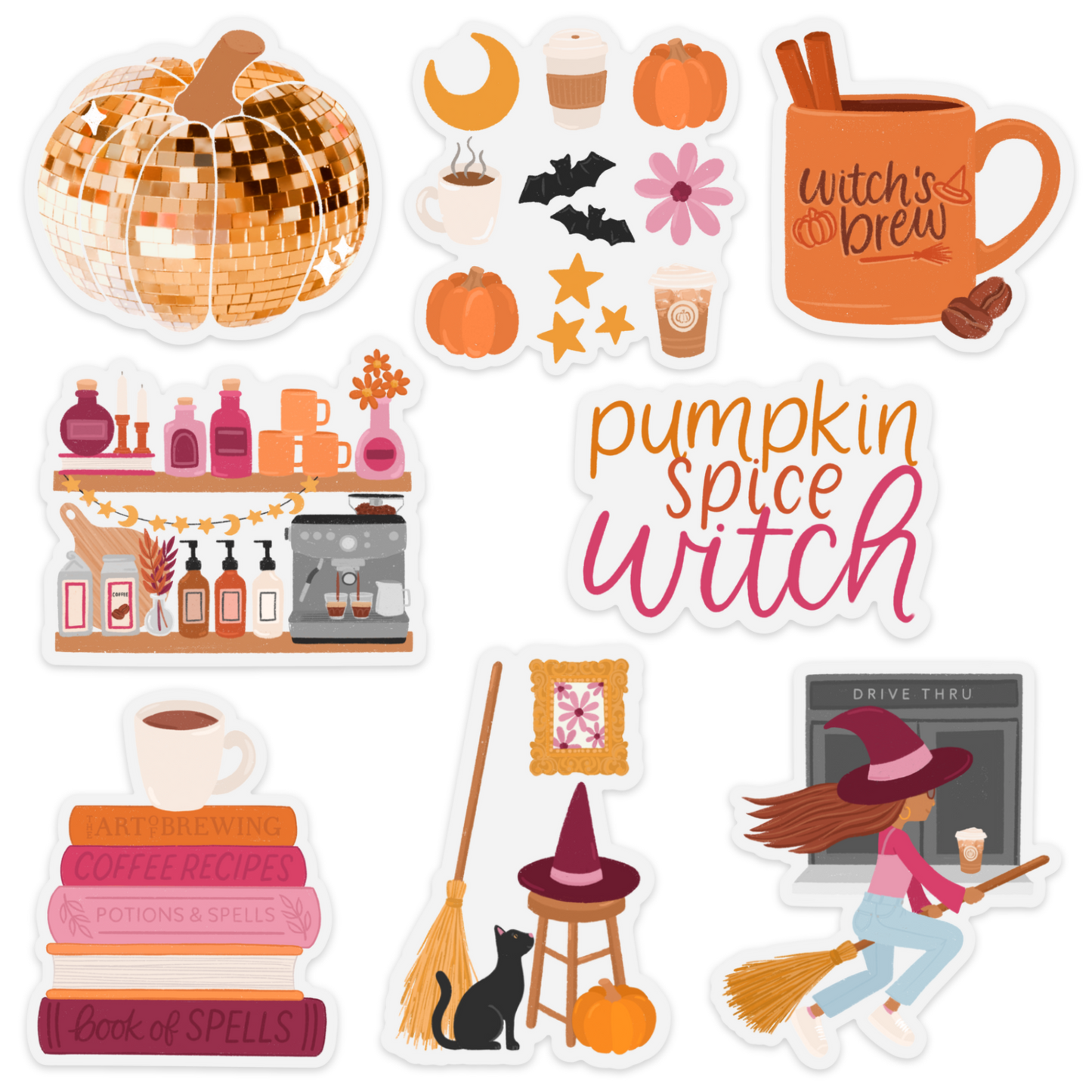 Clear Witch's Brew Coffee Mug Sticker 2.9x2.8 in.