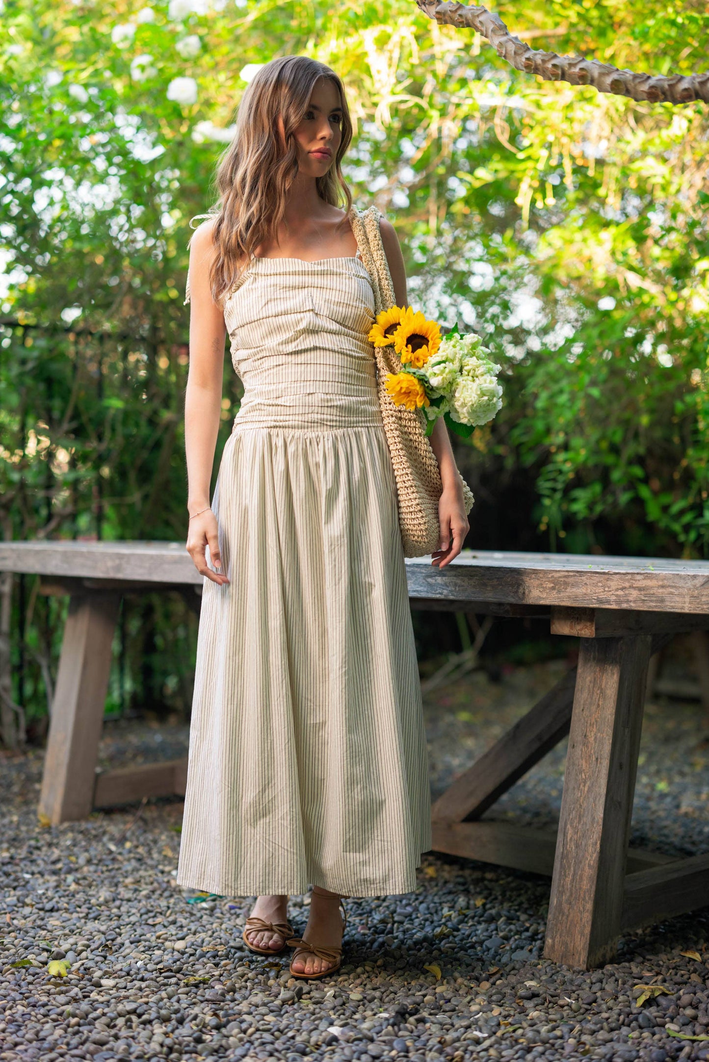Cotton Striped Midi Dress