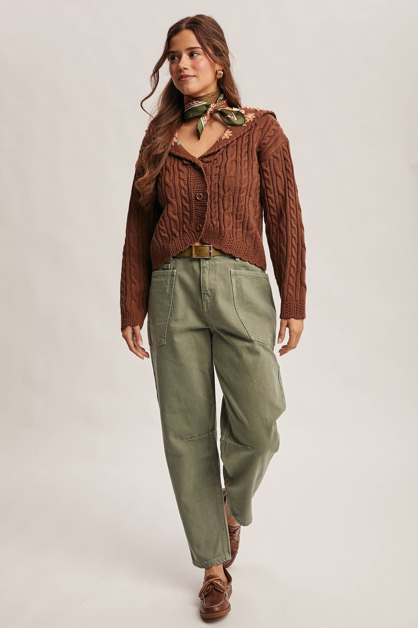 Cable Knit Embroidered Collar Cardigan