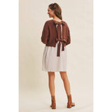 BACK RIBBON TWOFER MINI SWEATER DRESS