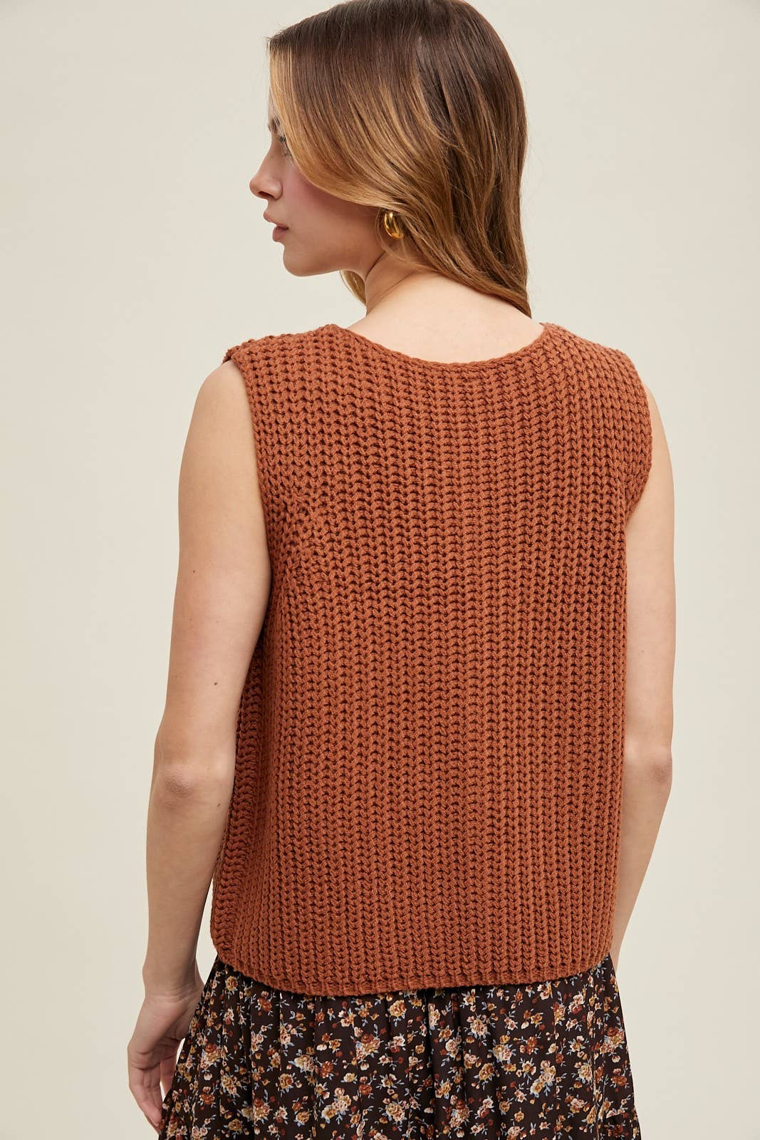 Textured Button Up Sweater Vest