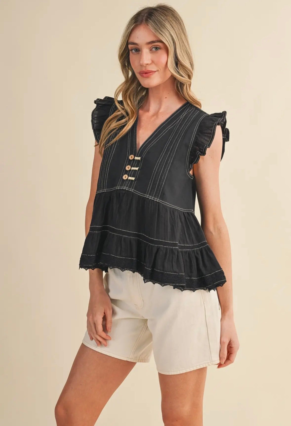 Mixed Media Lace Trim Top