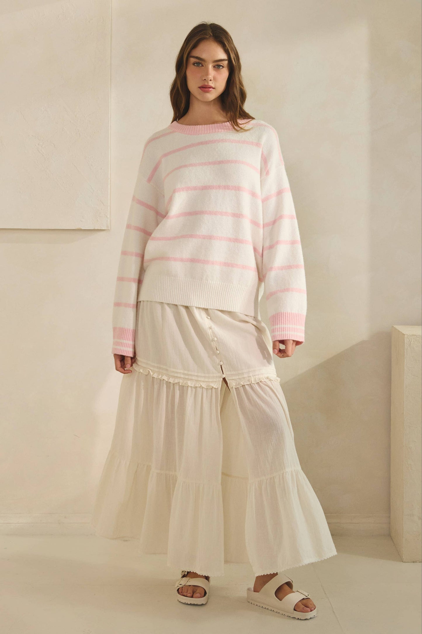Cotton Tiered Midi Skirt