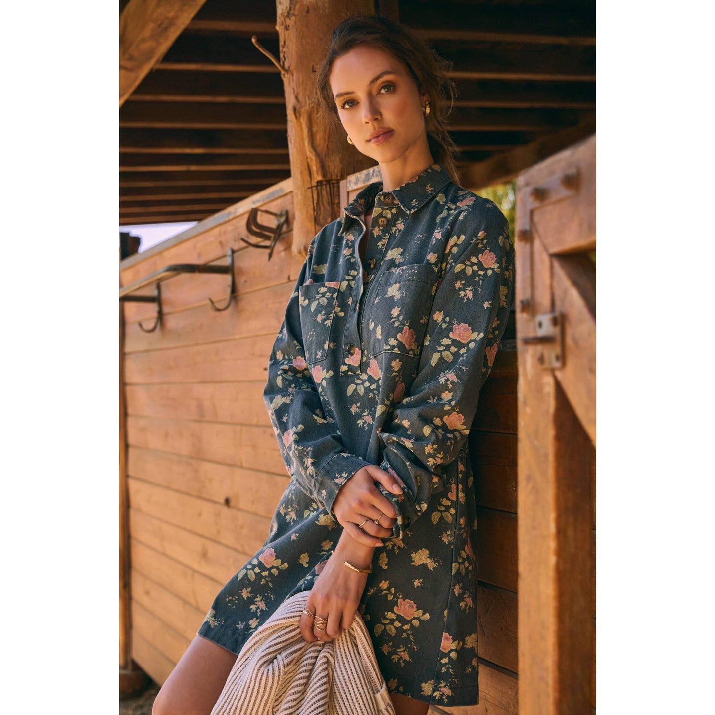 Mineral-Washed Victorian Floral Mini Dress