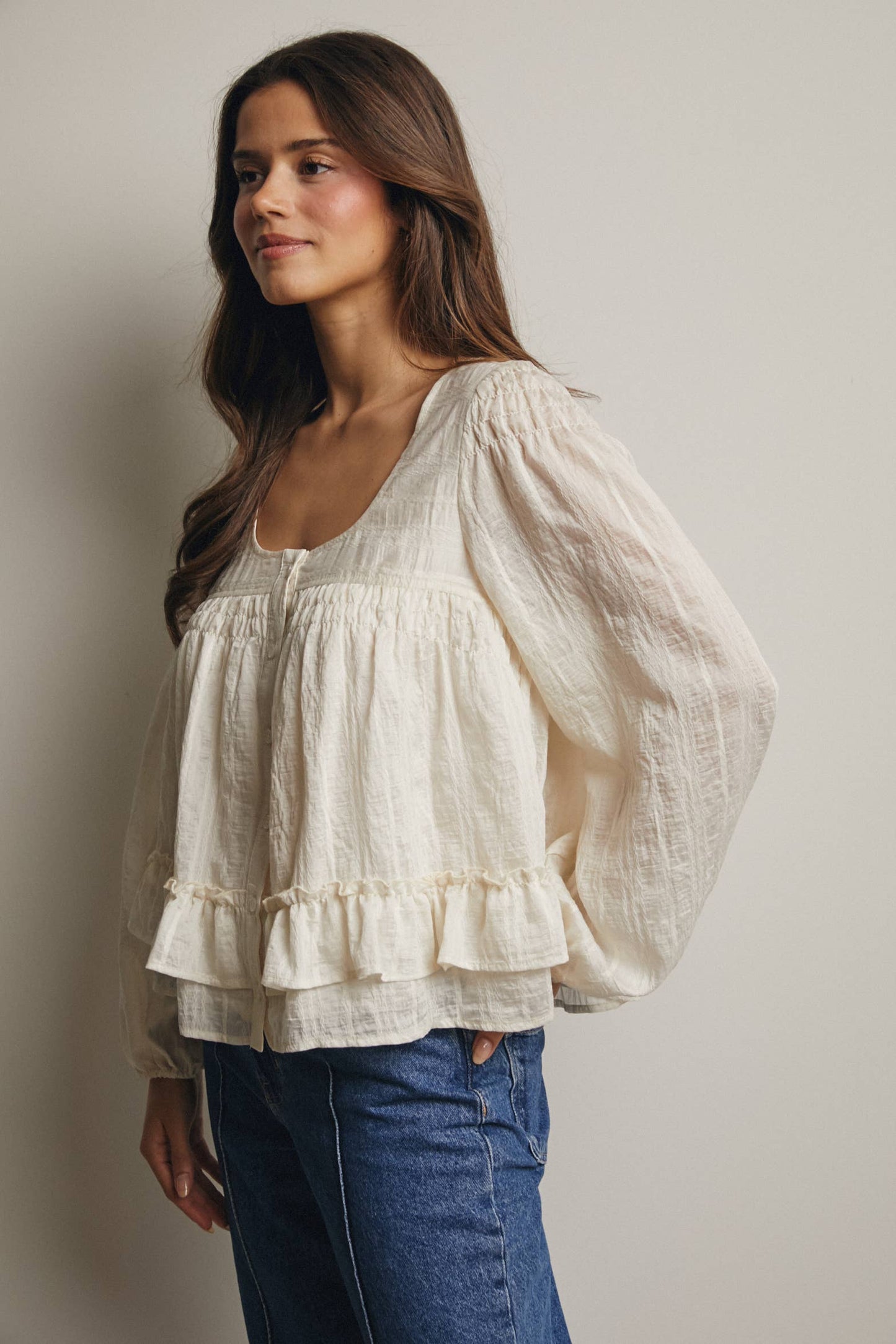 Ruffle Hem Peasant Blouse