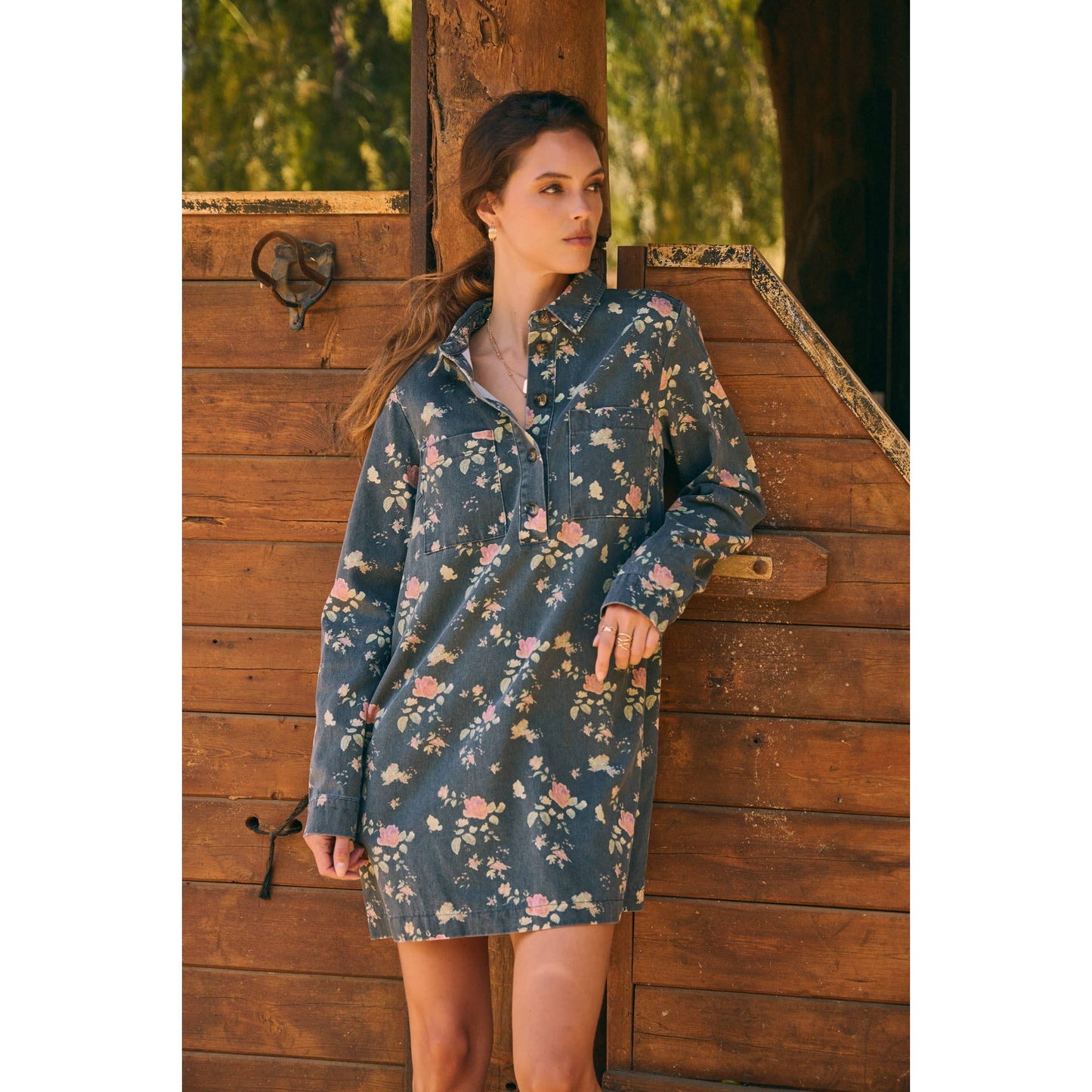 Mineral-Washed Victorian Floral Mini Dress