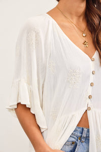 BUTTON CLOSURE RUFFLE HEM DUSTER