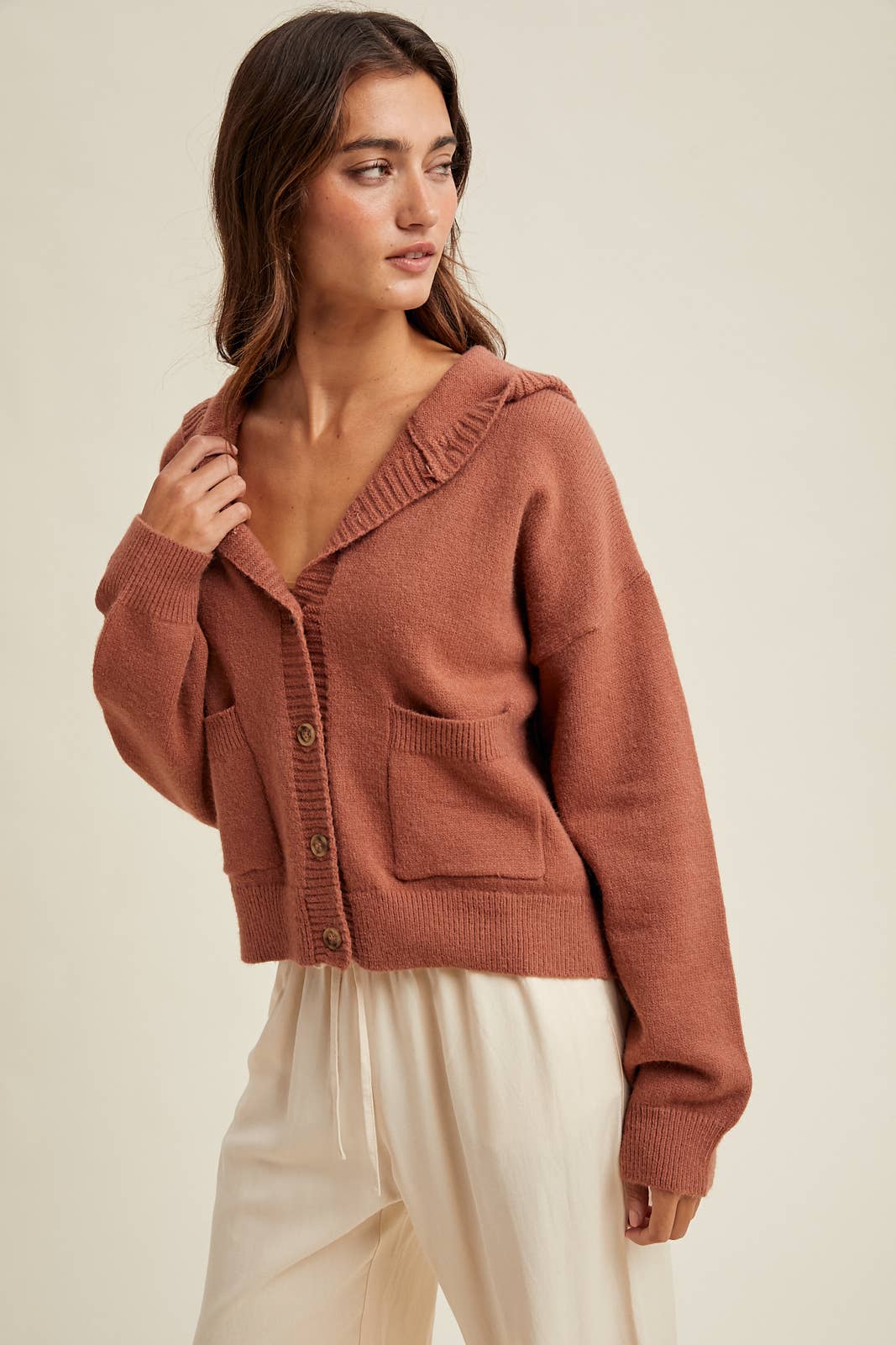 Hooded Button-Up Sweater Cardigan