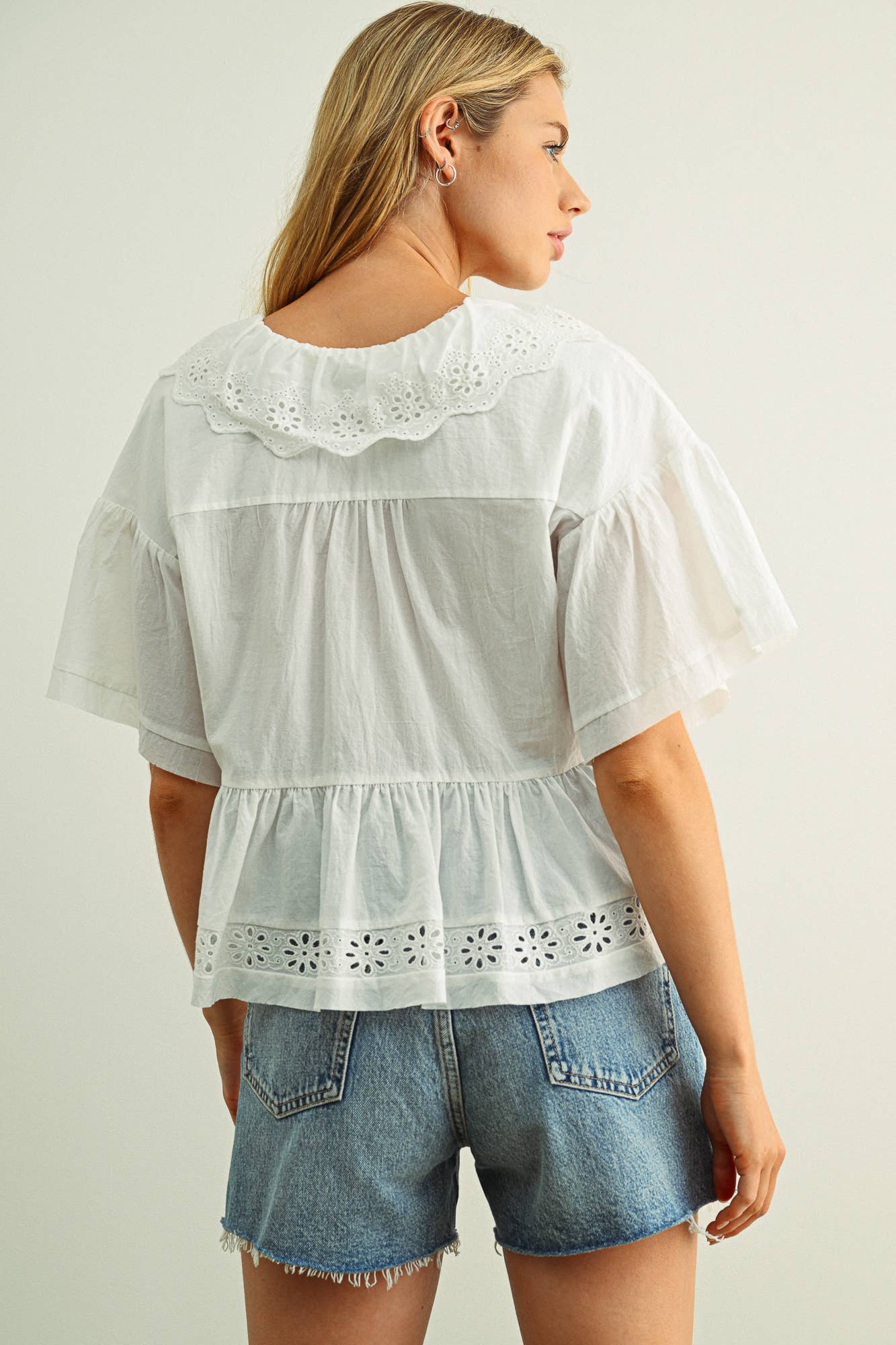 Coastal Eyelet Ruffle Blouse