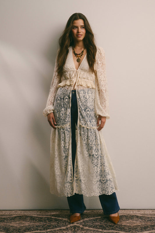 Lace Ruffle Maxi Duster