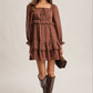 Crinkled Tiered Boho Mini Dress