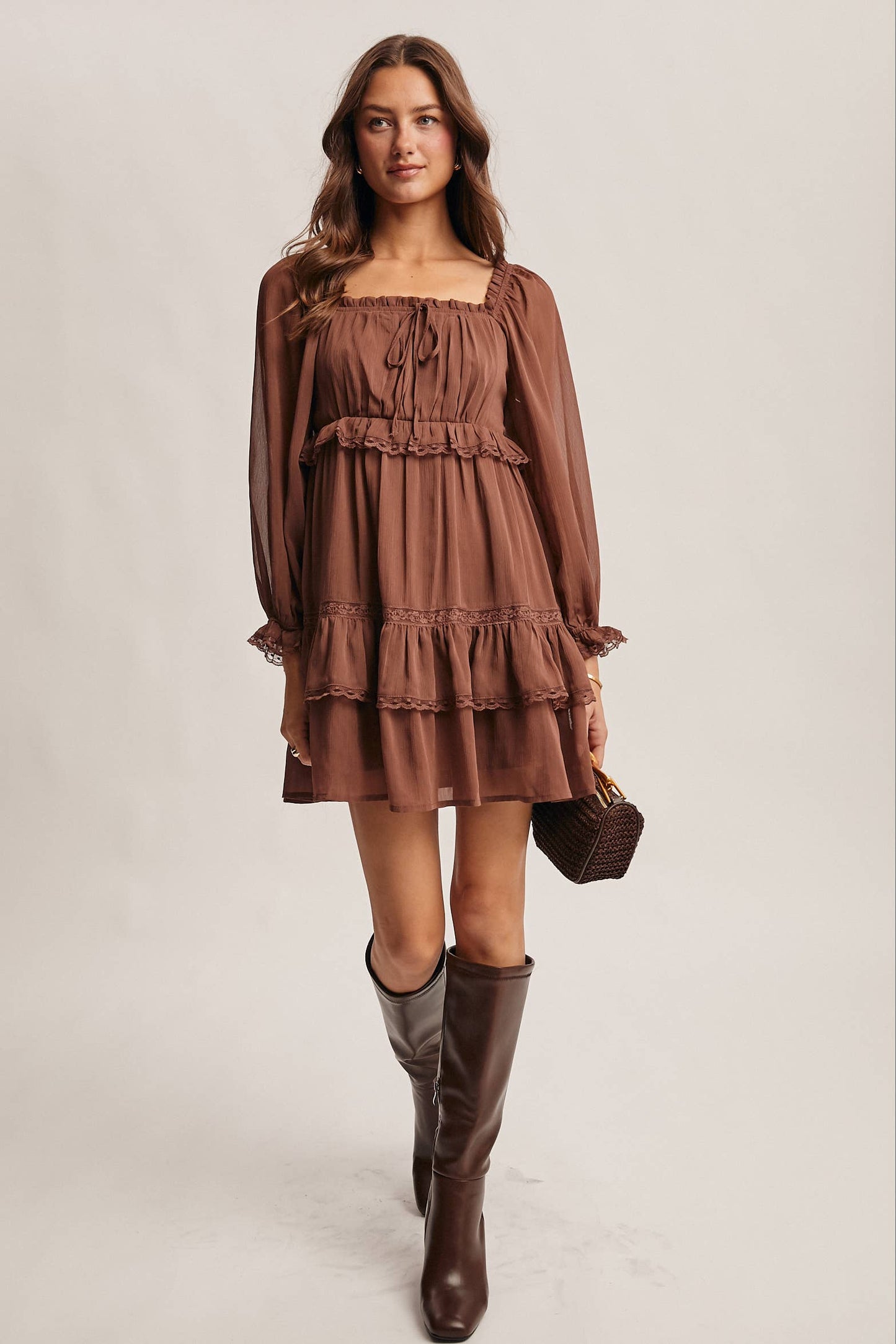 Crinkled Tiered Boho Mini Dress