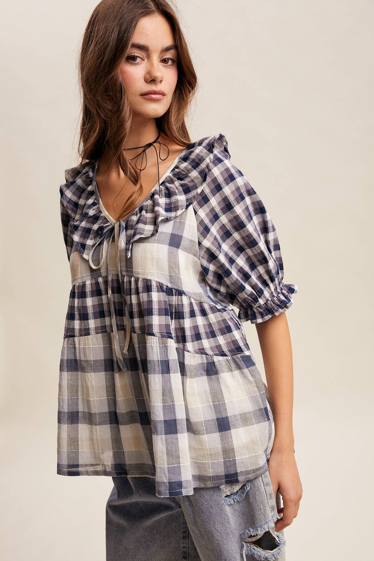 Meadow Plaid Ruffle Top