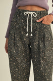 Ditsy Print Barrel Leg Pants