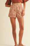 Rose Print Corduroy Shorts