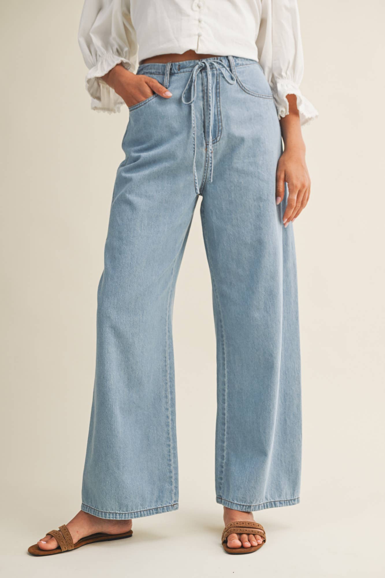 Relaxed Drawstring Denim Pants