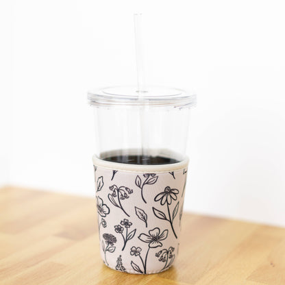 Pressed Floral Drink Sleeve, Iced Coffee Sleeve, Drink Cover