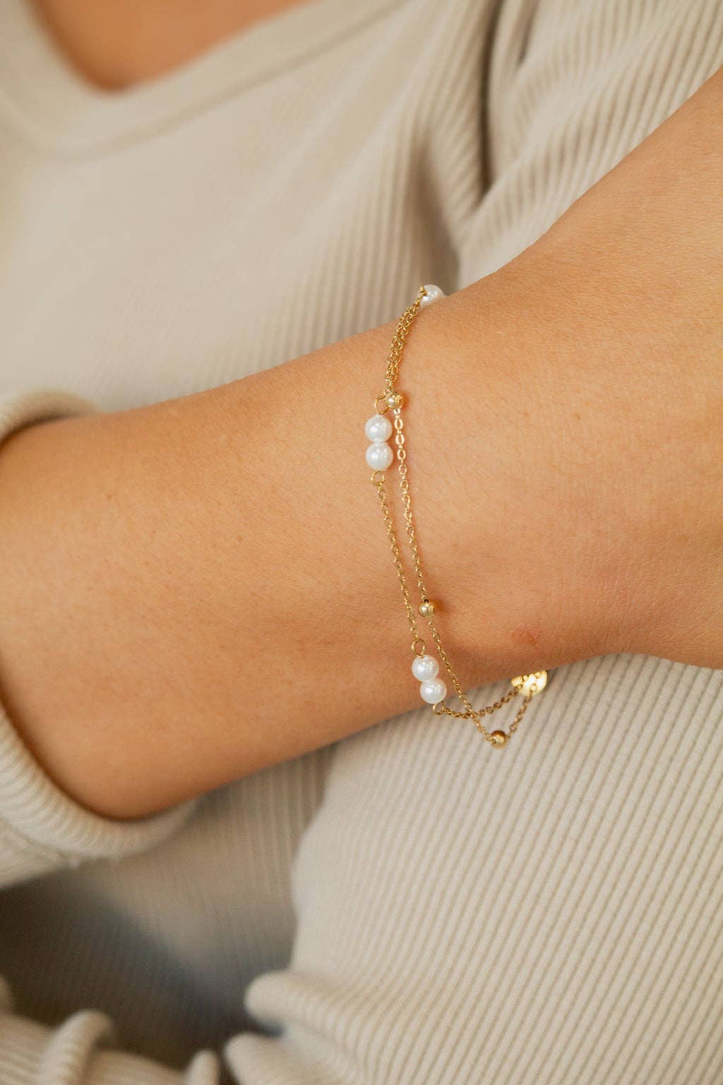 Gold & Pearl Chain Bracelet