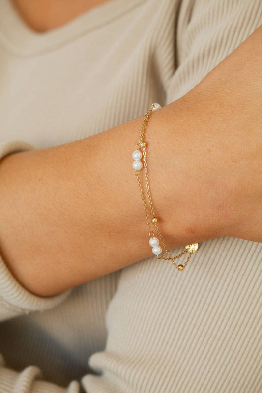 Gold & Pearl Chain Bracelet