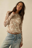 Floral-Print Mesh Mock-Neck Raglan Top