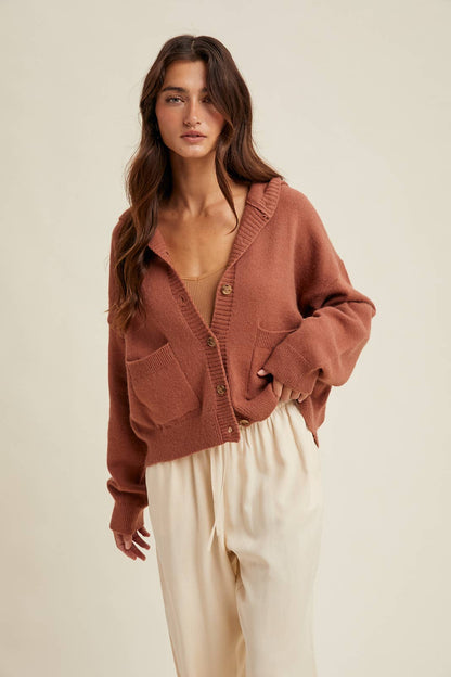 Hooded Button-Up Sweater Cardigan