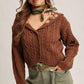 Cable Knit Embroidered Collar Cardigan
