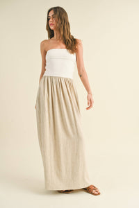 LINEN WITH RIBBED KNITTED TOP COMBO DRESS