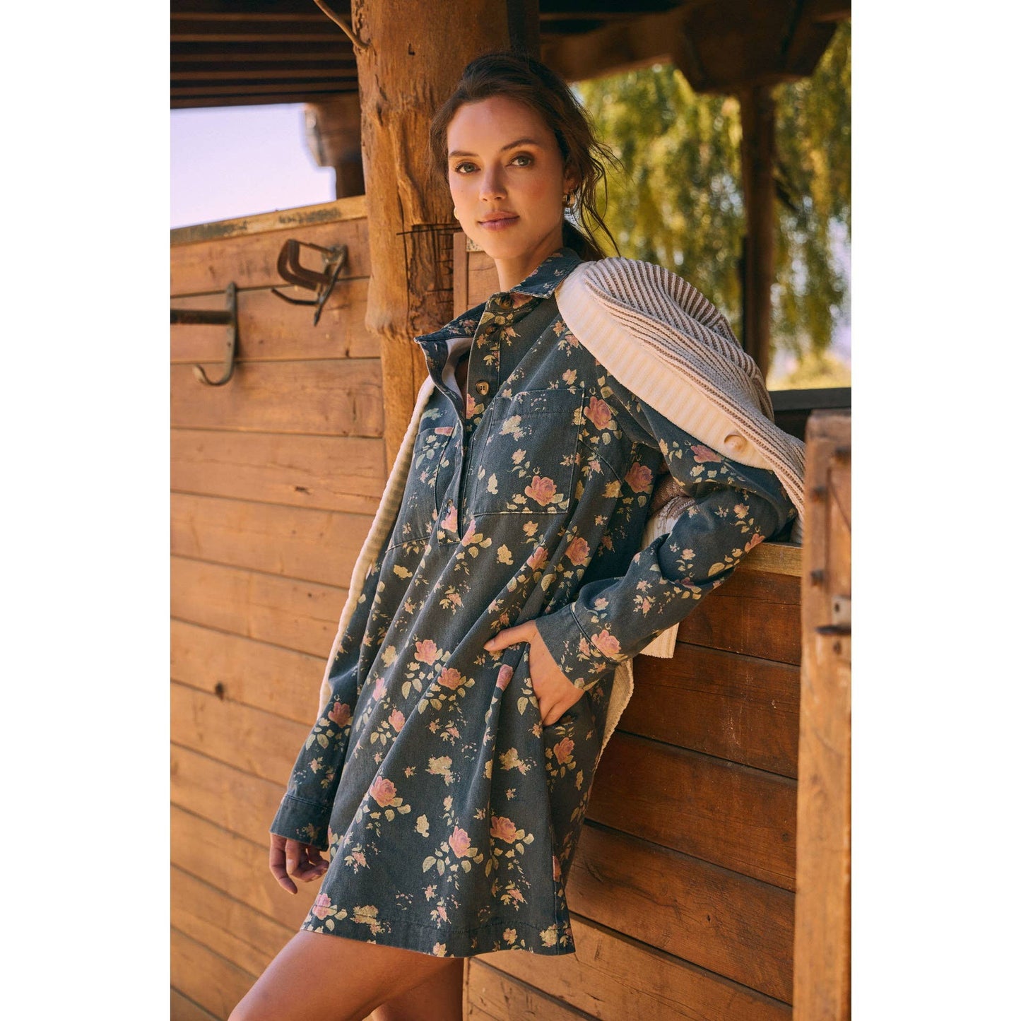 Mineral-Washed Victorian Floral Mini Dress