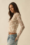 Floral-Print Mesh Mock-Neck Raglan Top