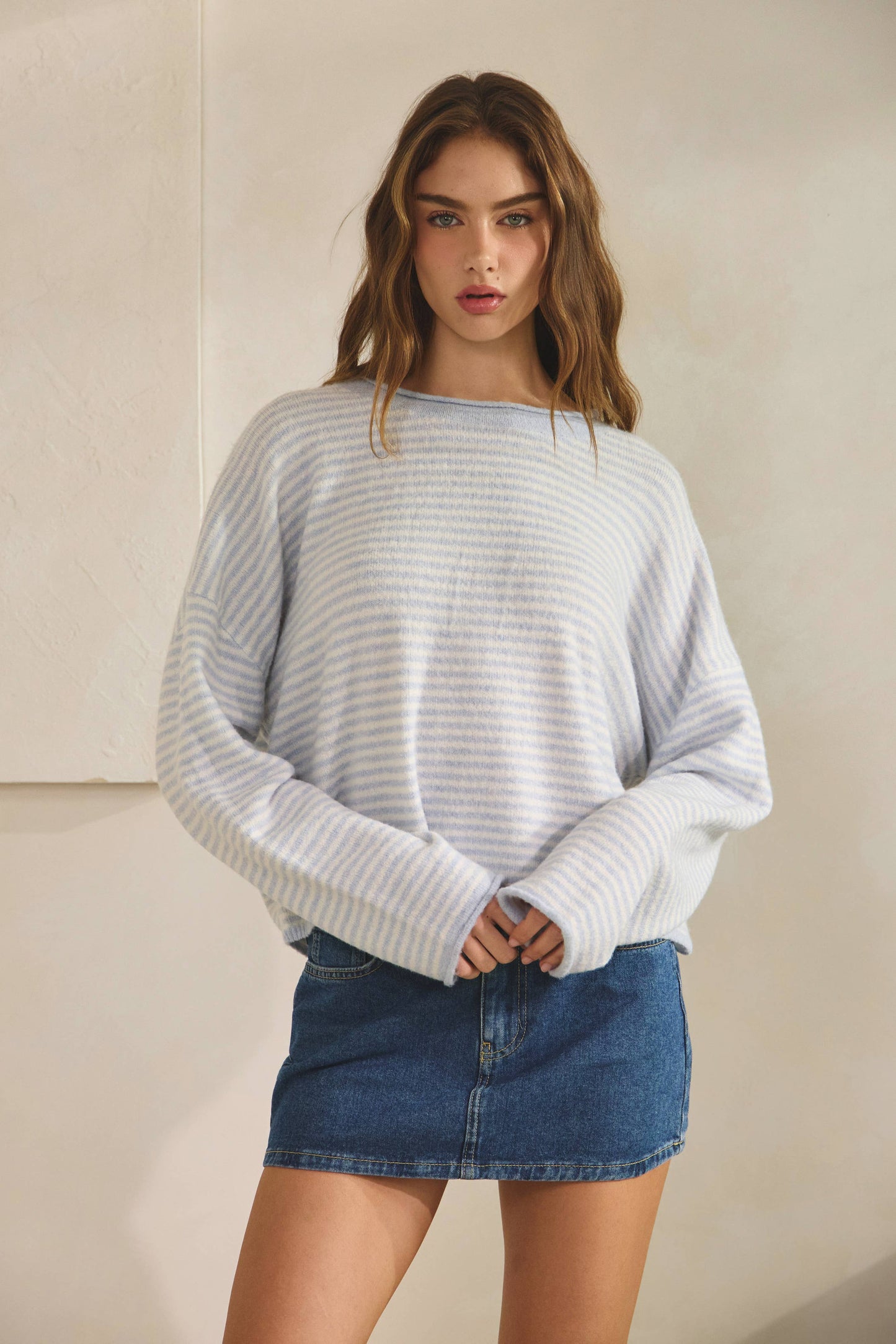 Striped Roll Up Neck Sweater (Multiple colors)