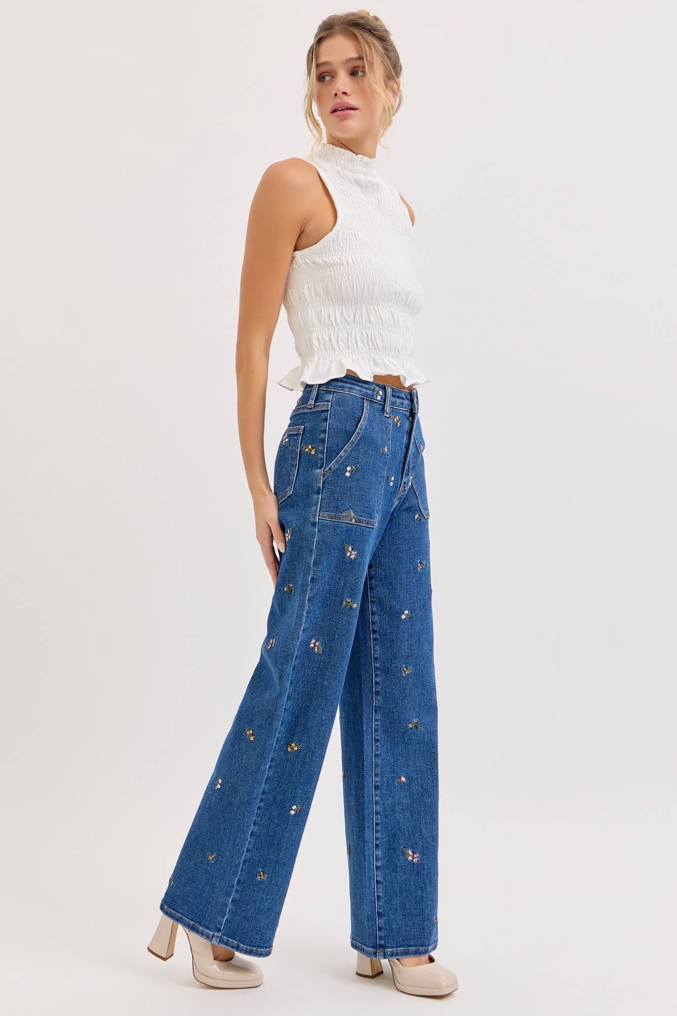 Midnight Bloom Wide Leg Jeans