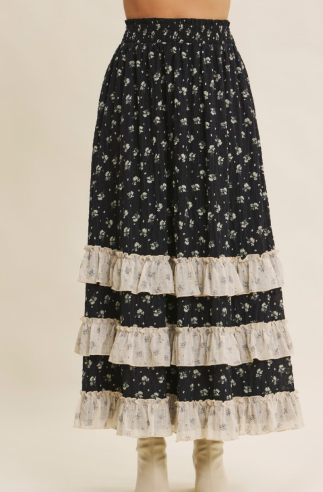 Smocked Ruffle Maxi Skirt