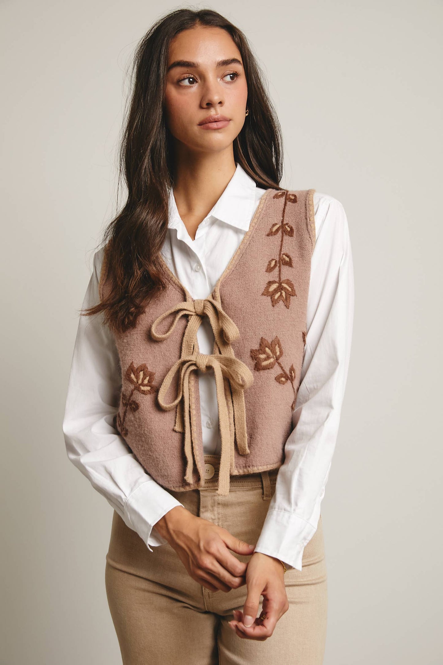 Floral Tie-Front Knit Vest
