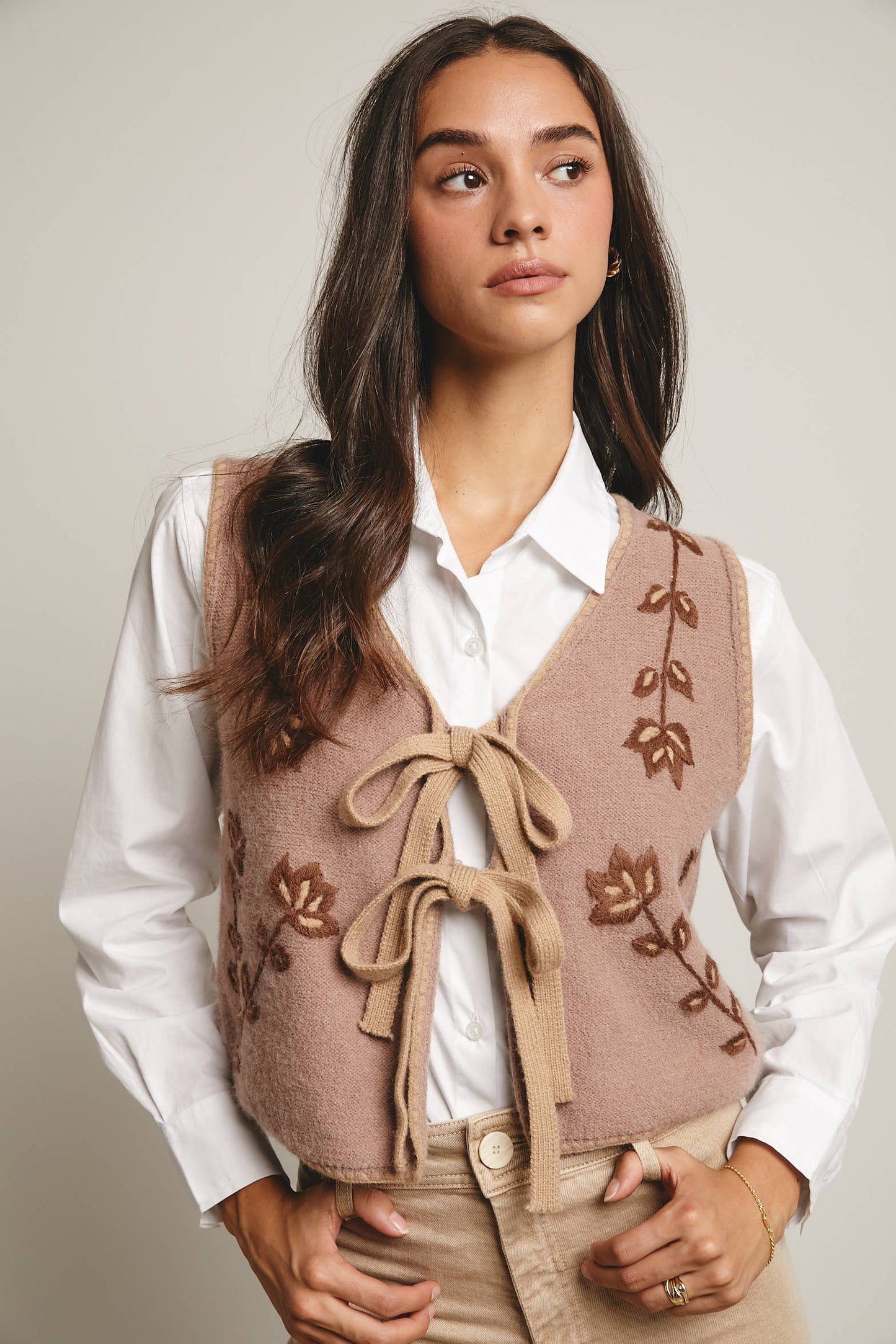 Floral Tie-Front Knit Vest