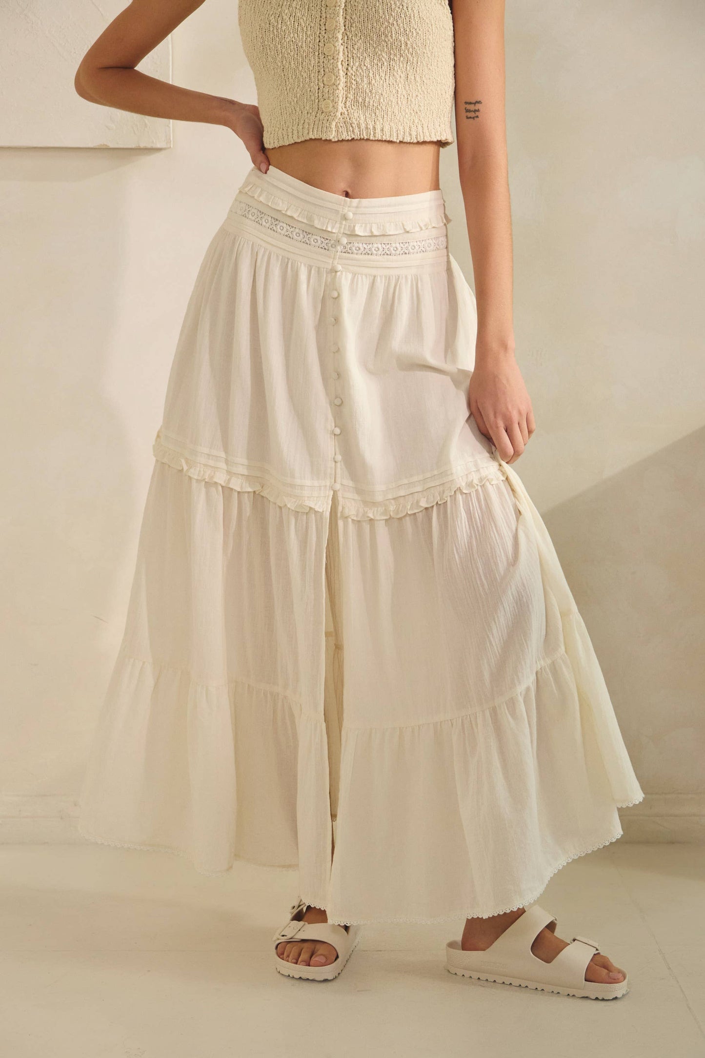 Cotton Tiered Midi Skirt